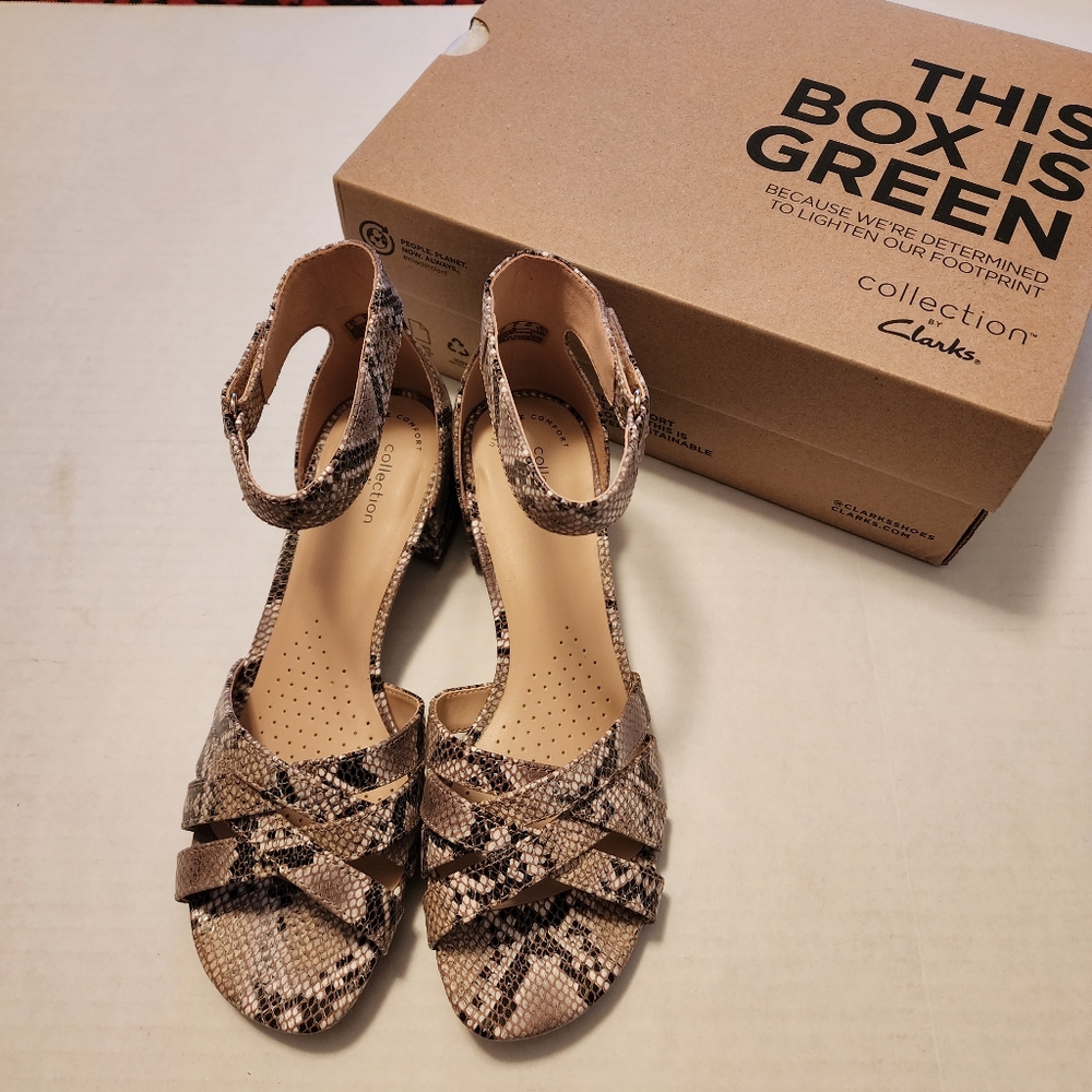 Clark's Women's Caroleigh Rori Heeled Sandal, Snake, Sz8